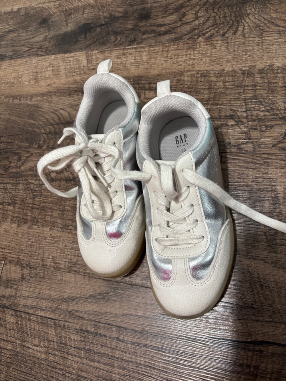 GAP Kids White & Silver Metallic Lace-Up Sneakers